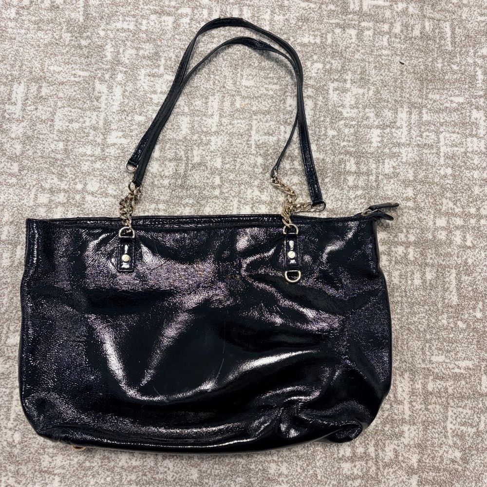 Michael Kors black patent leather purse with chain detail